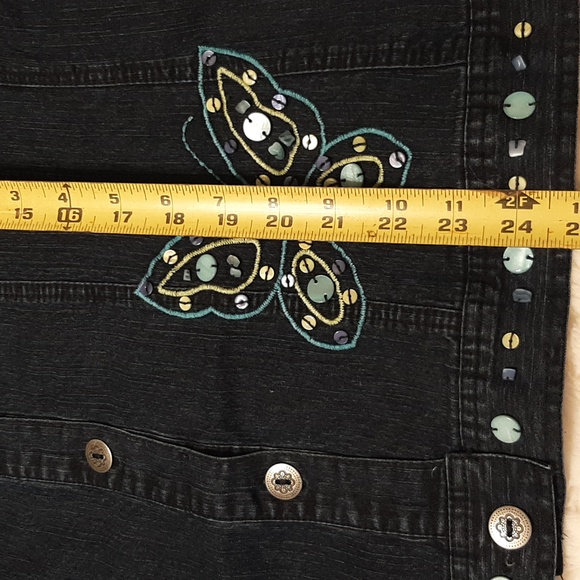 Alfred Dunner Women's Size 14 Dark Blue Denium Jean Jacket with Butterfly Accent - Picture 10 of 13